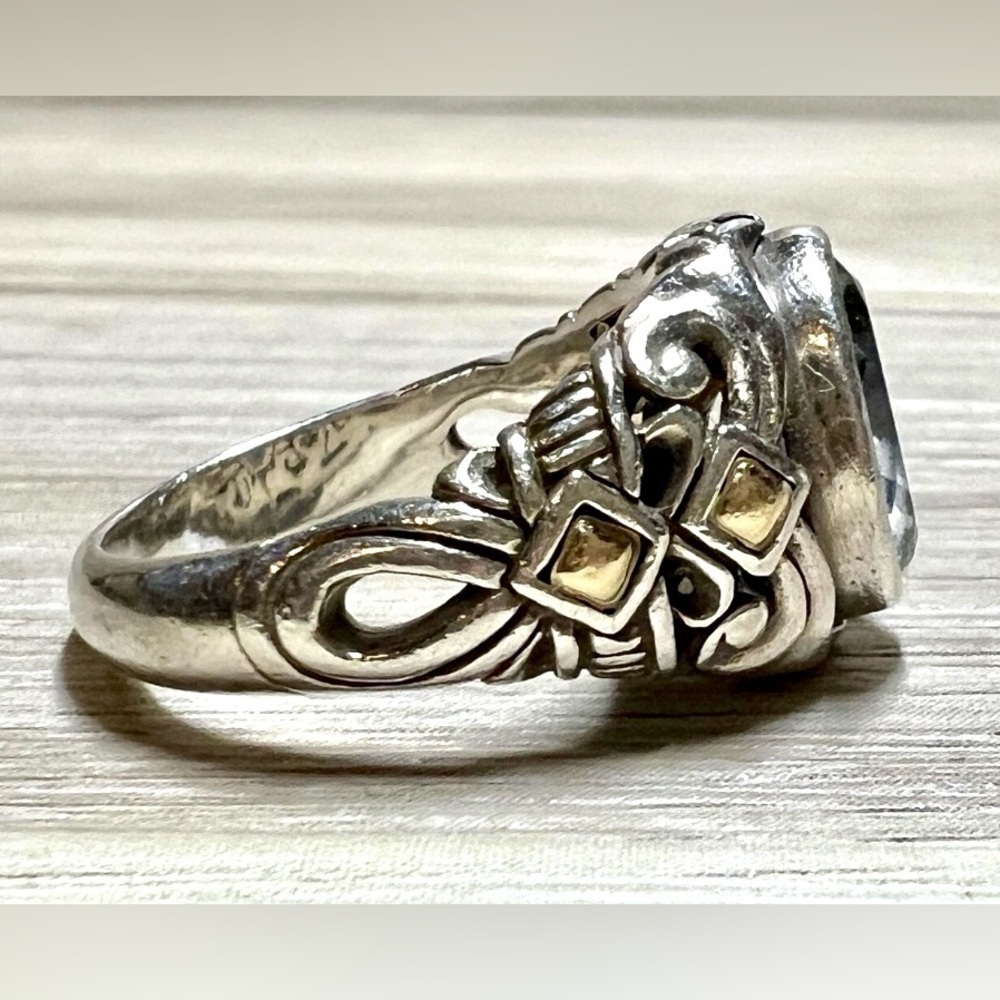 Designer Signed Robert Manse Sterling Silver & 14K Gold Prasiolite Ring, Size 8 - Picture 5 of 10